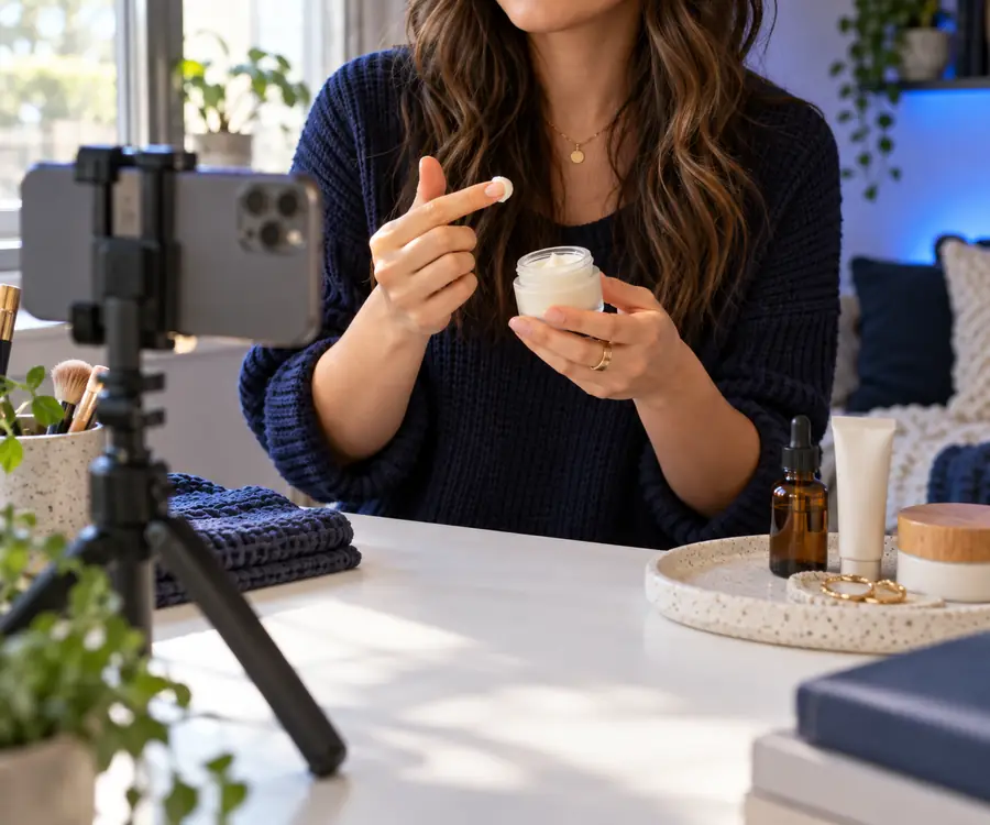Illustrative creator recording a casual product scene