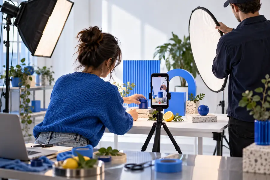 Illustrative scene of a creator recording product content